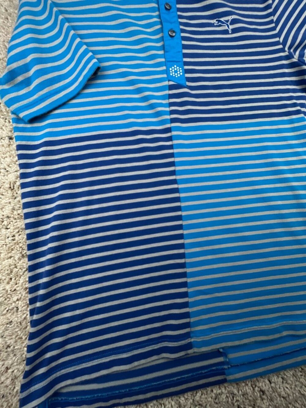 Puma Men’s Golf Polo Shirt Short Sleeve Blue Gray Striped Medium Casual Cotton - Picture 8 of 11